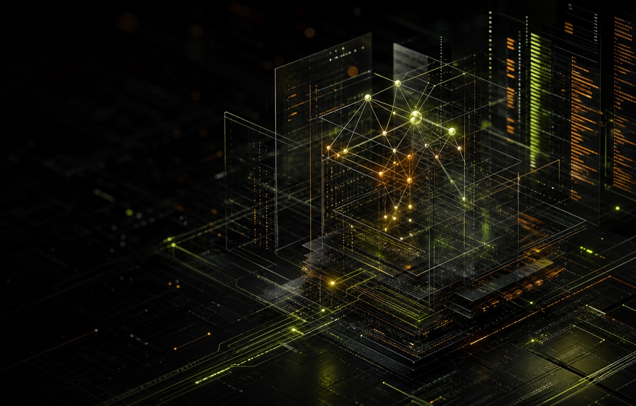 Abstract glowing blockchain infrastructure network