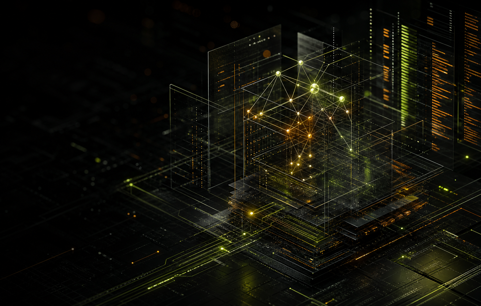 Abstract glowing blockchain infrastructure network